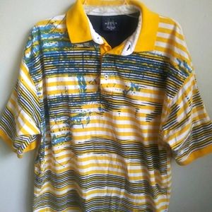 Mecca Mens Vintage Polo Y2K Shirt Yellow Blue Hip Hop Rap Tee Size XL